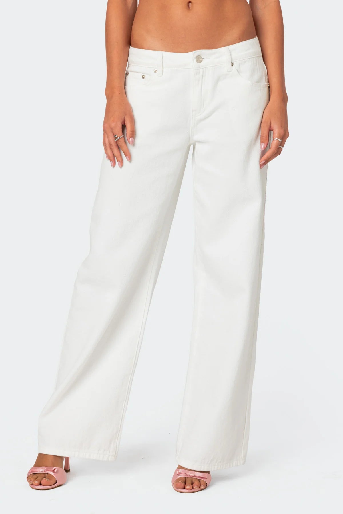 Pink Bow Relaxed White Jeans