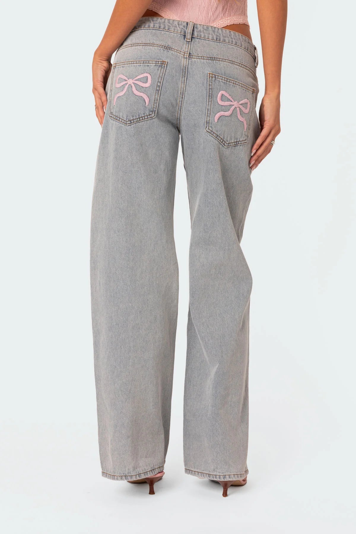 Pink Bow Relaxed Light Blue Jeans