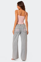 Pink Bow Relaxed Light Blue Jeans