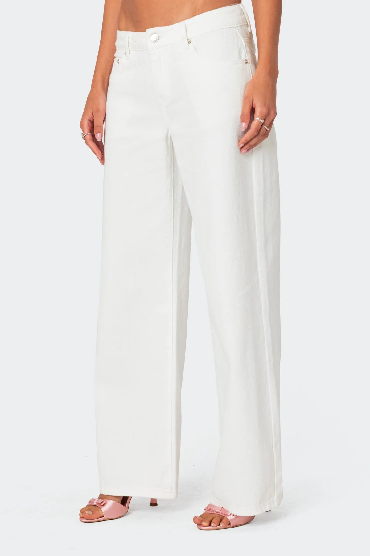 Pink Bow Relaxed White Jeans