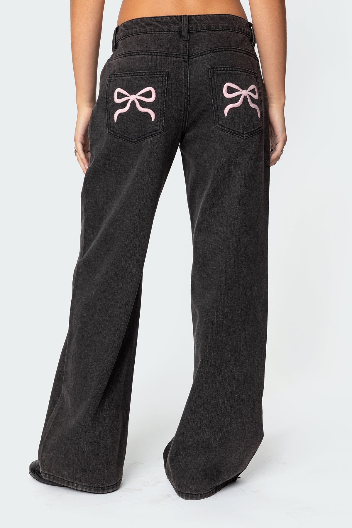 Pink Bow Relaxed Black Jeans