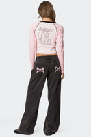 Pink Bow Relaxed Black Jeans