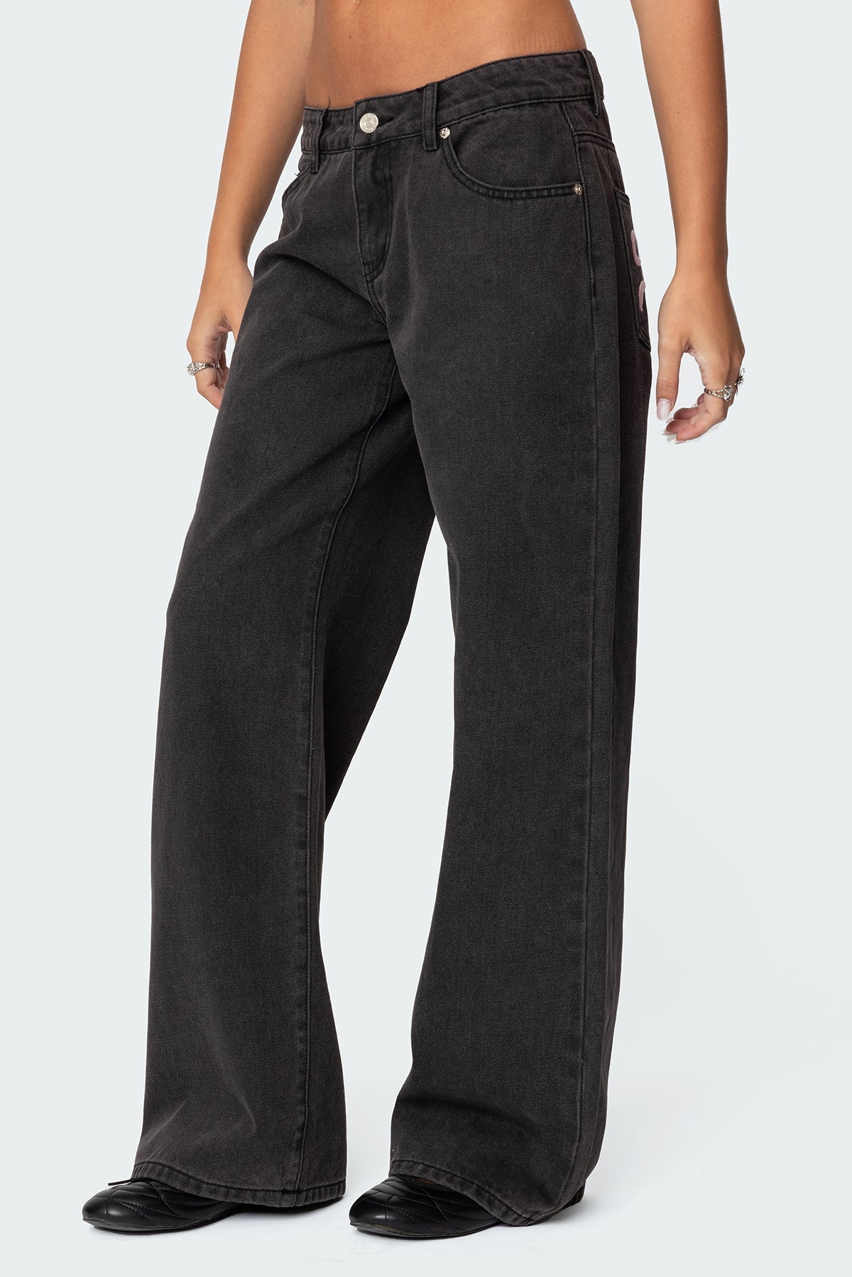 Pink Bow Relaxed Black Jeans