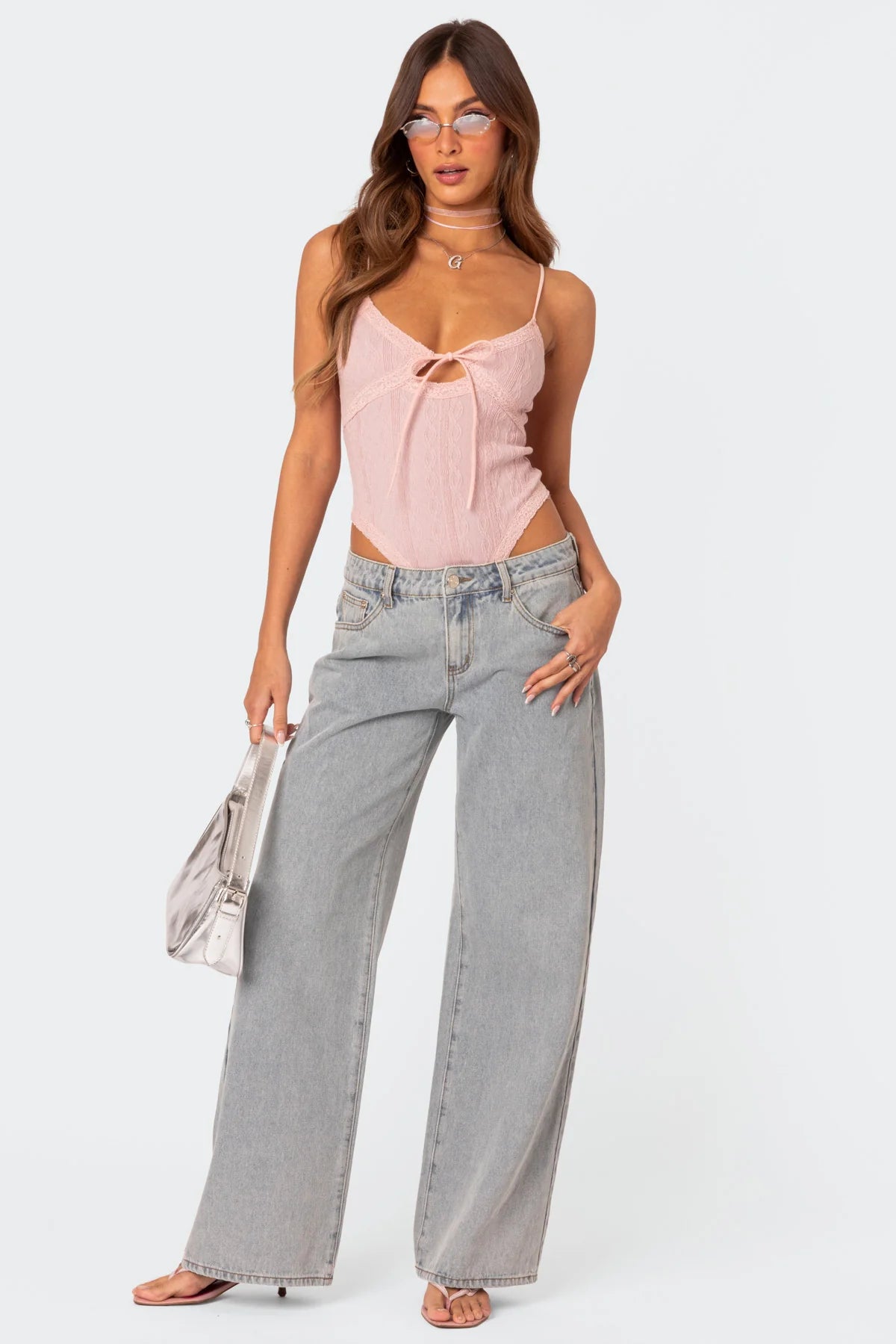 Pink Bow Relaxed Light Blue Jeans