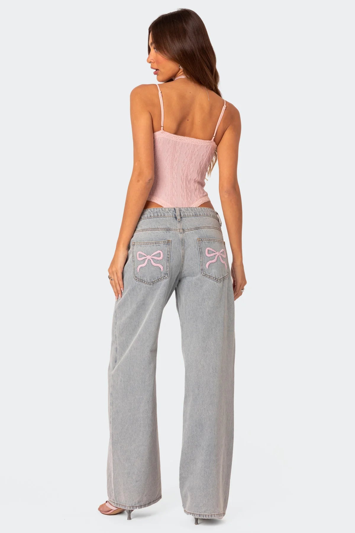 Pink Bow Relaxed Light Blue Jeans