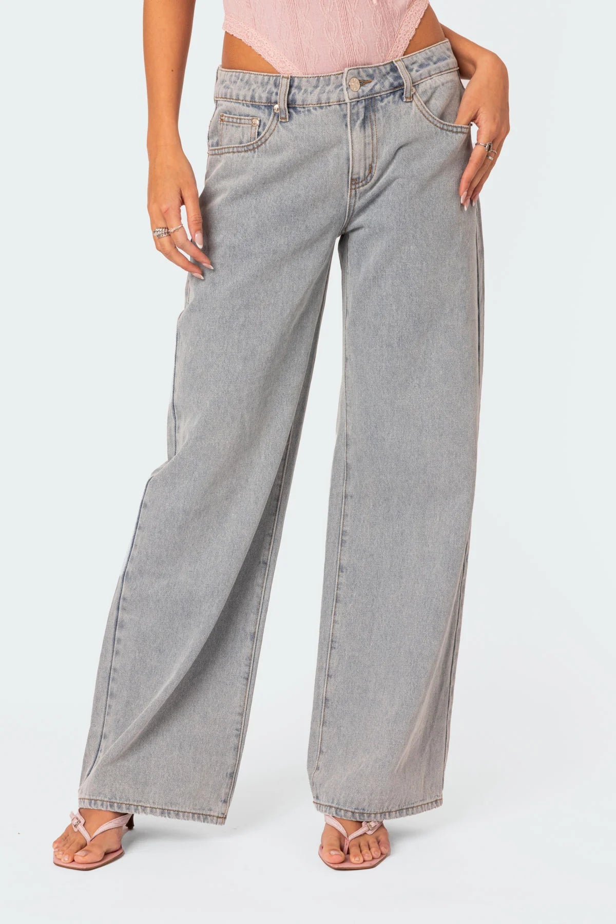 Pink Bow Relaxed Light Blue Jeans